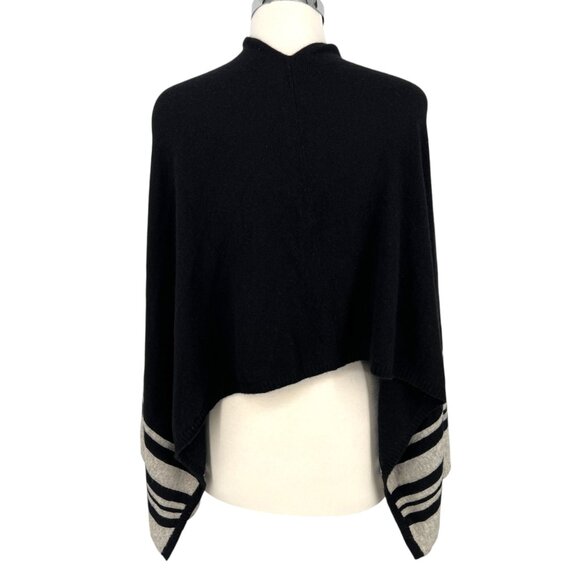 Charter Club Luxury Cashmere Black Poncho With Gray Stripes One Size - Picture 5 of 10